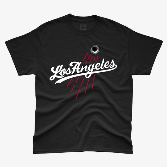 Los Angeles Baseball Script Bullet Short Sleeve T-Shirt Black